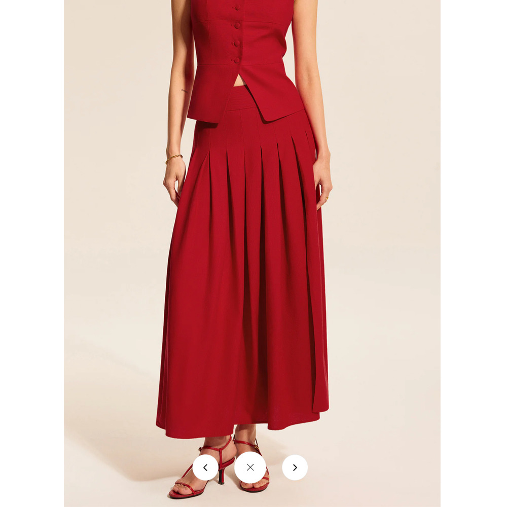 NWT commense Cotton & Linen Pleated Slit Skirt Sz M - Picture 2 of 6